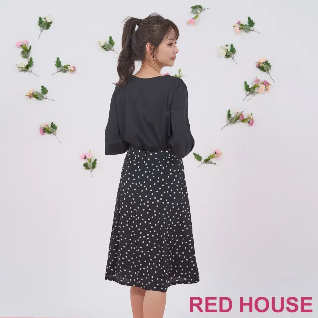 【RED HOUSE 蕾赫斯】大小圓點拼接及膝裙(黑色)