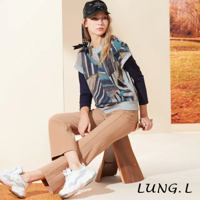 【LUNG.L 林佳樺】LQ68D藍灰色印花女裝針織背心(秋冬新品)
