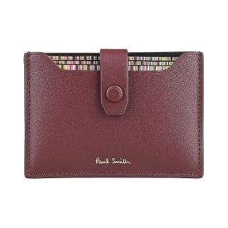 【Paul Smith】PAUL SMITH經典燙金字LOGO小牛皮2卡按釦抽拉式卡夾(酒紅)