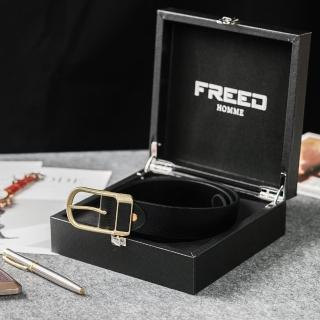 【FREED】復古馬蹄扣商務休閒頭層牛皮皮帶 - 黑色(適合多場合穿搭)