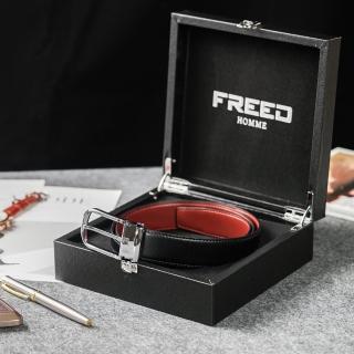 【FREED】時尚銀色馬蹄扣商務正式頭層牛皮皮帶(適合多場合穿搭)