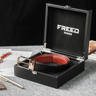【FREED】時尚金色馬蹄扣商務正式頭層牛皮皮帶(適合多場合穿搭)