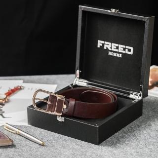 【FREED】復古馬蹄扣商務休閒頭層牛皮皮帶 - 咖啡色(適合多場合穿搭)