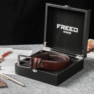 【FREED】時尚方形扣商務休閒頭層牛皮皮帶 - 咖啡色(適合多場合穿搭)