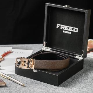 【FREED】時尚英文字母扣頭商務頭層牛皮自動皮帶 - 金色(適合多場合穿搭)