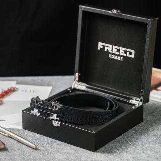 【FREED】時尚英文字母扣頭商務頭層牛皮耐磨自動皮帶 - 黑色(適合多場合穿搭)