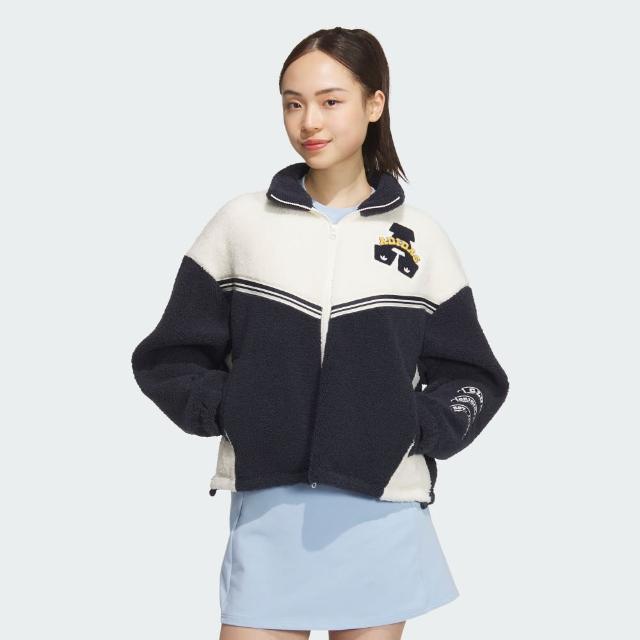 【adidas 愛迪達】外套 女款 運動外套 絨毛外套 三葉草 亞規 VRCT PF JKT W 白深藍 JD6369