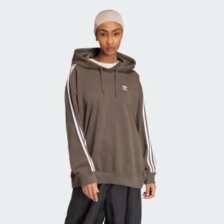 【adidas 愛迪達】長袖上衣 女款 大學T 運動 三葉草 3 S HOODIE OS 咖啡 IY4683
