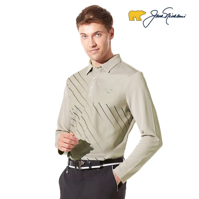 【Jack Nicklaus 金熊】GOLF男款數位印花吸濕排汗POLO衫/高爾夫球衫(卡其色)