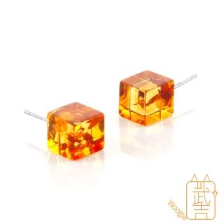 【Woogie武吉珠寶】琥珀蜜蠟金虹花珀耳環(魔方7-8mm)