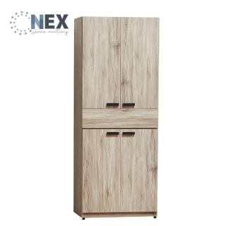 【NEX】威力橡木色2.5尺單吊桿衣櫃/多層簡單實用收納衣櫃/SY75-7 87C(雙拉門 防柱木心板 耐磨耐刮)
