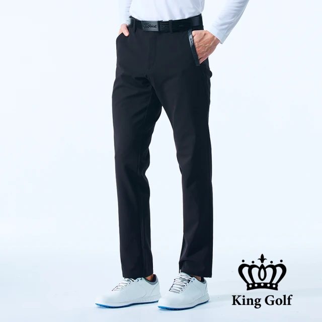 KING GOLF 實體同步-男款彈性舒適休閒素面高爾夫球長褲(黑色)