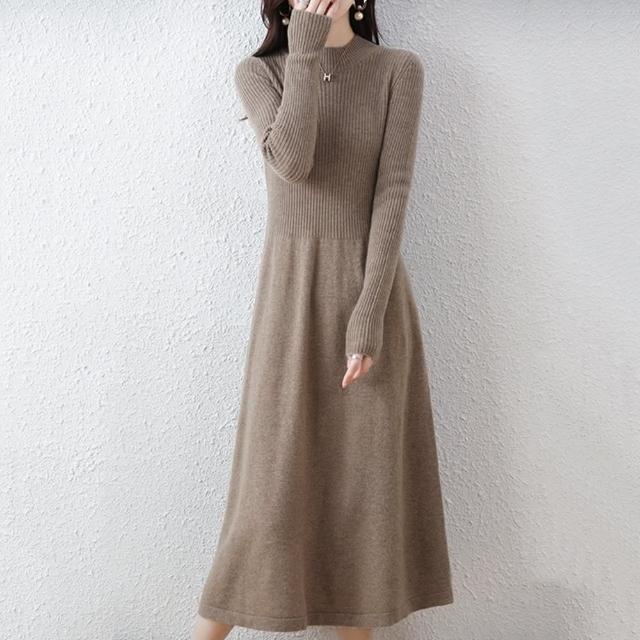【巴黎精品】現貨+預購 洋裝針織連身裙(長袖修身大擺長款女裙子3色w1ae42)