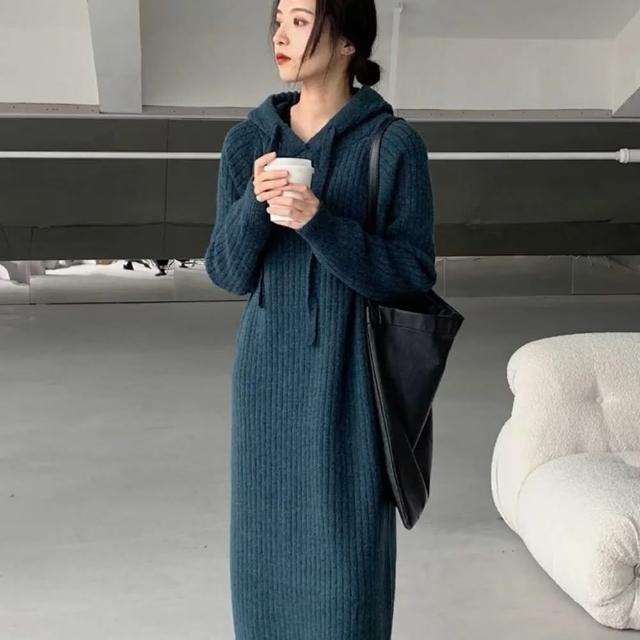 【巴黎精品】現貨+預購 洋裝針織連身裙(長袖寬版連帽針織女裙子4色w1ae32)