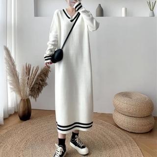 【巴黎精品】現貨+預購 女洋裝針織連身裙大尺碼長裙連衣裙A字裙休閒大碼女裝(長袖歐美寬鬆女裙子2色w1ae7)
