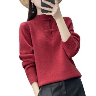 【巴黎精品】現貨+預購 100%羊毛毛衣長袖針織衫(保暖民族風加厚羊毛高領盤扣女上衣4色a1id37)