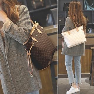 【LEEHER】女生/包包/肩背托特包/歐美/復古包/大容量托特包/通勤單肩包/老花包包/手提大包/防水