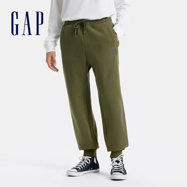 GAP 男裝 Logo刺繡刷毛束口鬆緊運動褲 碳素軟磨系列-軍綠色(677015)