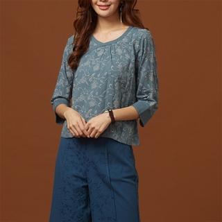 【古典美】08022刺繡配色斜襟上衣(棉麻/純棉/亞麻/中國風/漢服/茶禪服/手染服)