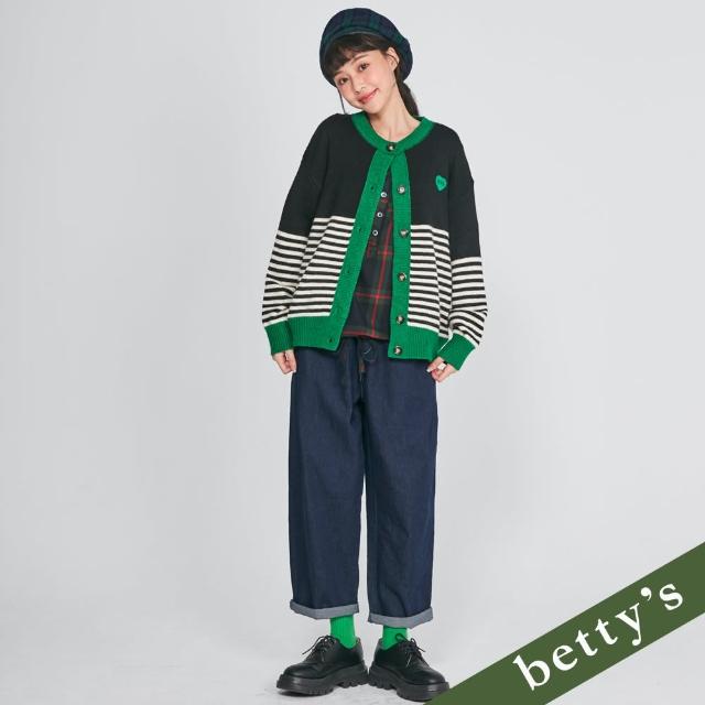 【betty’s 貝蒂思】腰鬆緊跳色壓線牛仔寬褲(深藍)