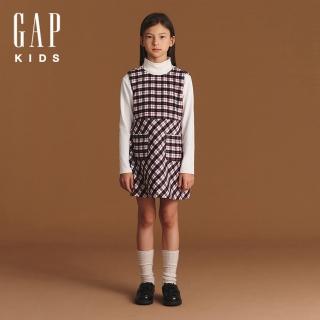 【GAP】兒童裝 圓領無袖洋裝-黑色格子(683607)