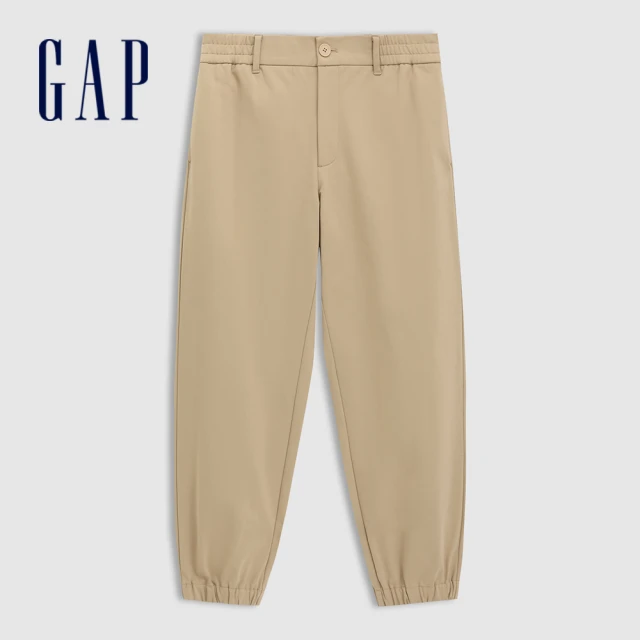 GAP 男裝 Logo刷毛束口卡其褲-卡其色(680532)