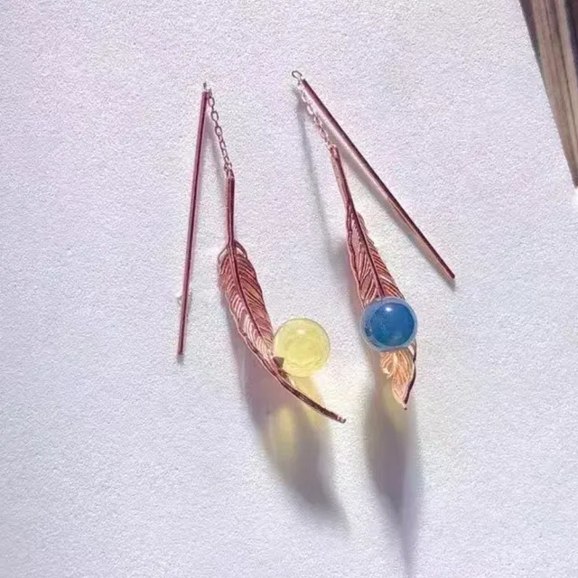 【勝弘珠寶】多明尼加藍珀一葉耳環-7mm