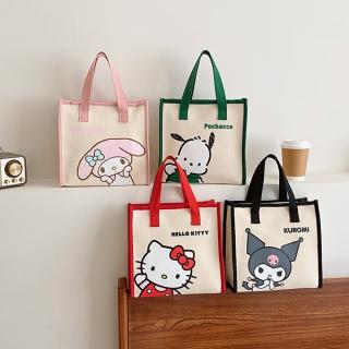 【SANRIO 三麗鷗】可愛大圖案造型大容量帆布手提袋手提包-庫洛米/美樂蒂/帕洽狗/凱蒂貓(campa