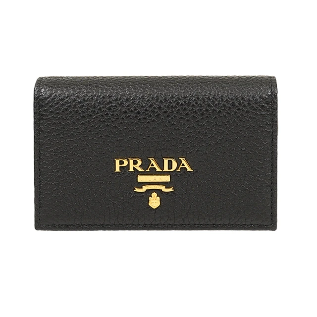 PRADA 普拉達 1MC122 經典字母LOGO荔枝牛皮名片夾卡包(黑色)