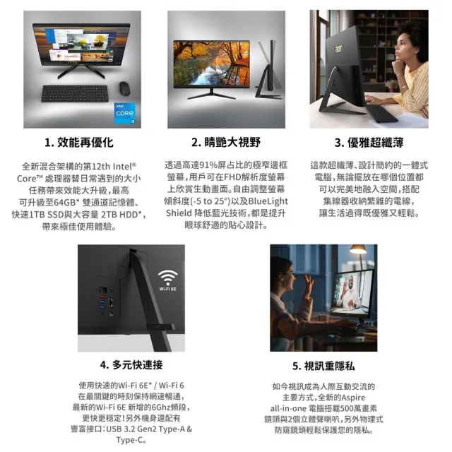 【Acer 宏碁】Office2024組★27型i5液晶電腦(Aspire C27-1700/i5-1235U/16G/512G SSD/W11)