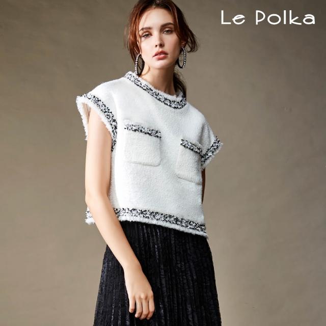 【Le Polka】小香風設計毛呢短袖上衣-女