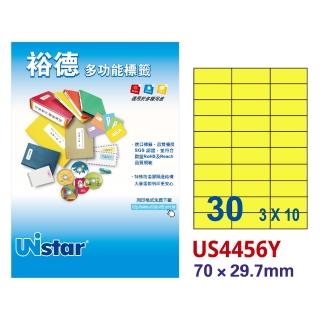 【Unistar裕德標籤】粉黃US4456 多功能彩色標籤30格 70×29.7mm -15張/包 三入組(貼紙/標籤紙/無刺鼻味)