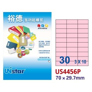 【Unistar裕德標籤】粉紅US4456 多功能彩色標籤30格 70×29.7mm -15張/包 三入組(貼紙/標籤紙/無刺鼻味)