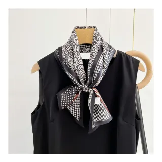 【Jun Jun】雙層蠶絲細長版絲巾飄帶 領巾(山茶與千鳥)