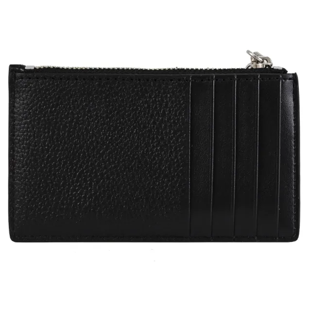 【Michael Kors】簡約金屬LOGO皮革信用卡證件名片零錢包(黑銀)