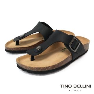 【TINO BELLINI 貝里尼】義大利牛皮人字拖鞋FSQB003-U(黑瘋馬皮)