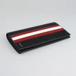 【BALLY】BALLY Mythos銀字燙印紅白條紋塗層皮革直立式對開長夾(黑)