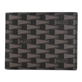 【BALLY】BALLY Pennant三角旗印花塗層皮革4卡短夾(黑)