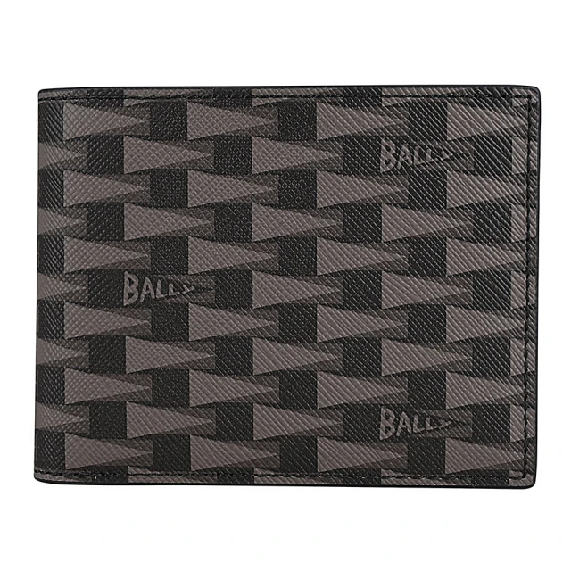 【BALLY】BALLY Pennant三角旗印花塗層皮革4卡短夾(黑)
