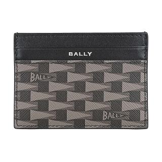 【BALLY】BALLY Pennant精緻燙銀LOGO牛皮三角旗圖案4卡開口式名片卡夾(男款/黑x多色)