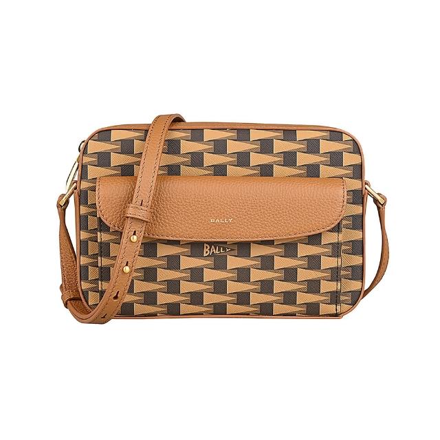 【BALLY】BALLY PENNANT DANIEL三角旗印花TPU拉鍊斜背包(橘棕)