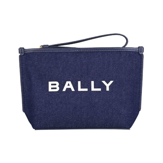 【BALLY】BALLY黑字LOGO帆布拉鍊手拿包(丹寧藍)