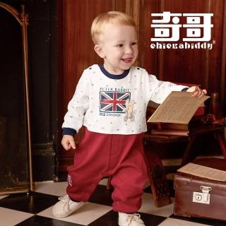 【奇哥】比得兔 嬰幼童裝 英倫比得胡蘿蔔造型圖騰長袖側開兔裝/連身衣(6-18個月)