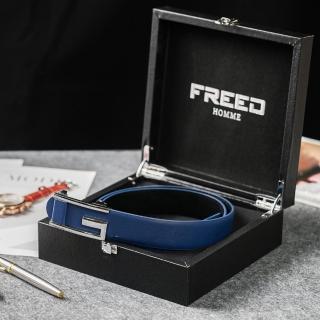 【FREED】時尚簡約字母G商務休閒頭層牛皮自動皮帶 - 藍色(適合多場合穿搭)