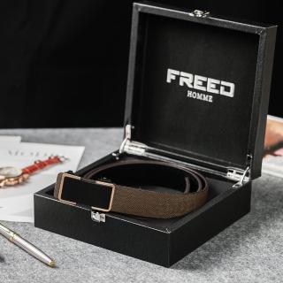 【FREED】經典男士簡約商務休閒頭層牛皮自動皮帶 - 咖啡金(適合多場合穿搭)