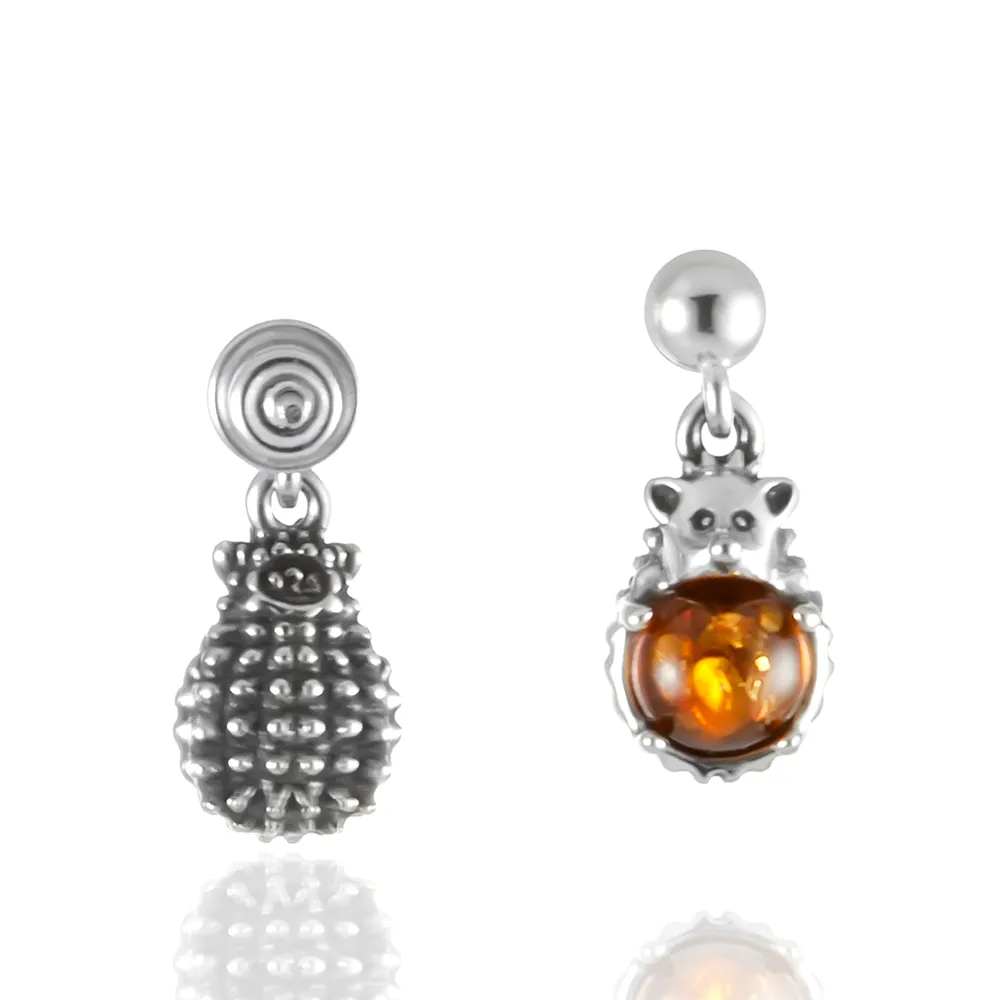 【Woogie武吉珠寶】琥珀蜜蠟設計師手作花珀耳環(花珀刺蝟)