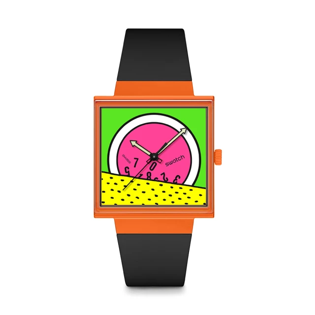 SWATCH Gent 原創系列手錶 Keith Haring 聯名 BREAK TIME 方形錶 女錶 手錶 瑞士錶 錶(33mm)