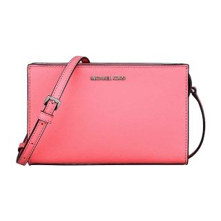 【Michael Kors】MK MICHAEL KORS SHEILA LOGO拉鍊十字紋PVC斜背方包(小/茶玫瑰)