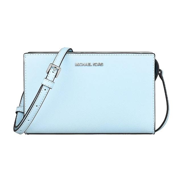 【Michael Kors】MK MICHAEL KORS SHEILA LOGO拉鍊十字紋PVC斜背方包(小/淺藍)