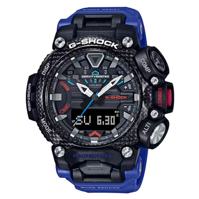 CASIO 卡西歐 G-SHOCK 藍芽 碳纖維多功能飛行錶 藍 GR-B200-1A2_54.1mm